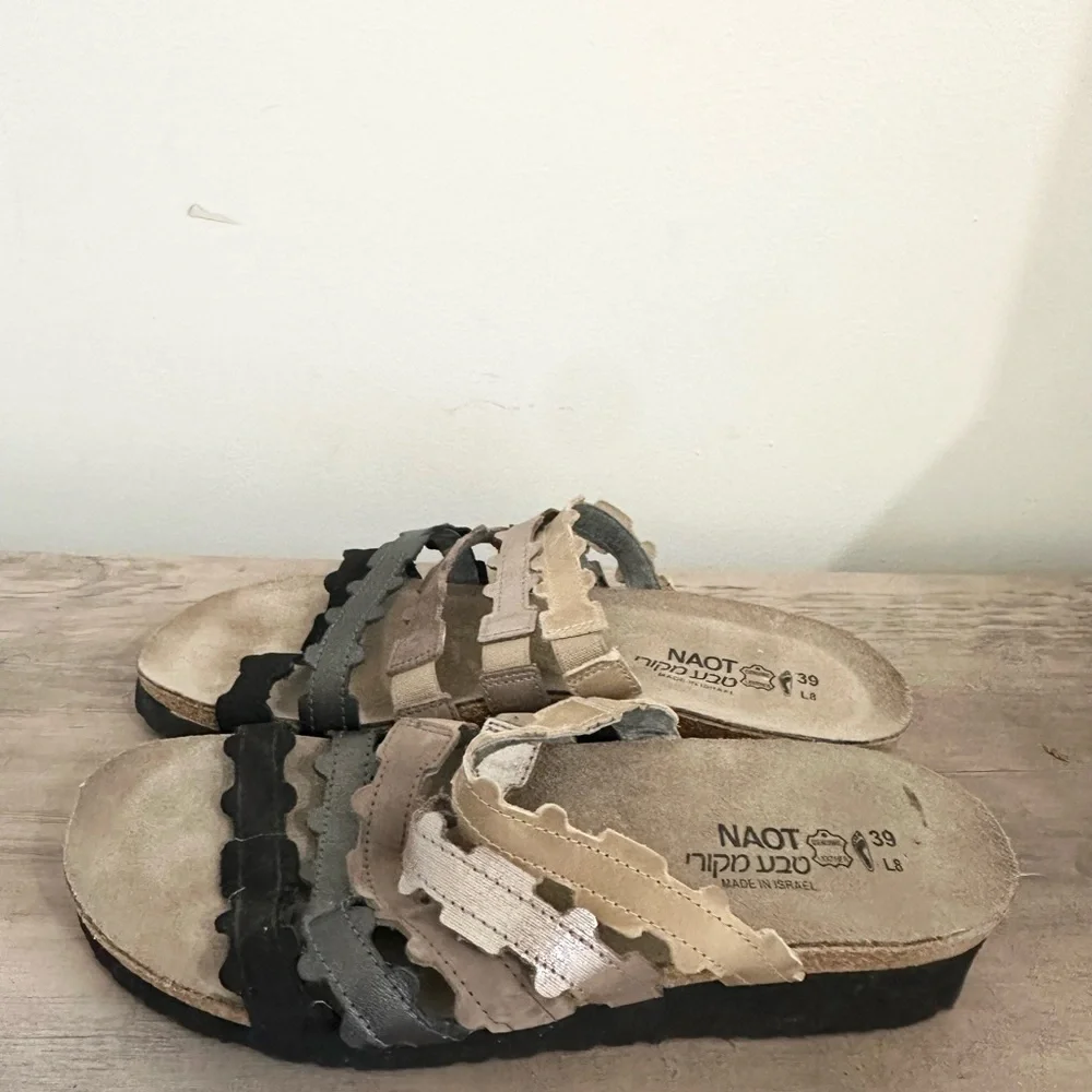 Naot Adina Cork Wedge Slide Sandals Womens Shoes size 9 summer boho neutral